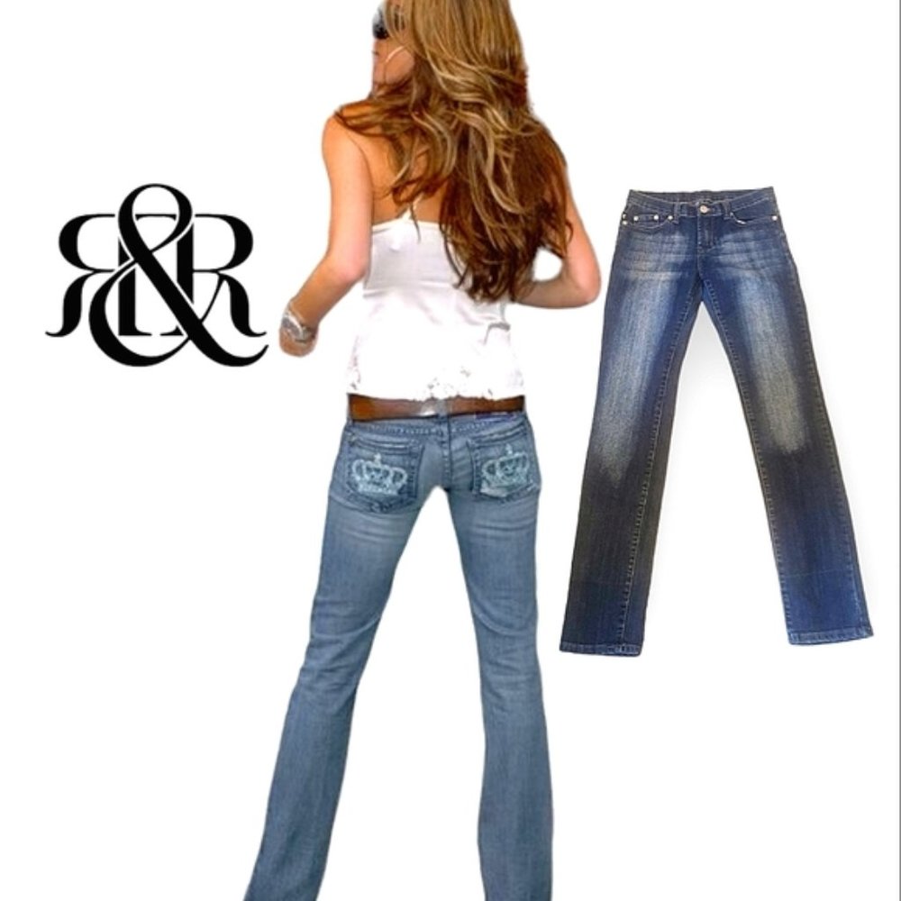 Victoria Beckham Rock & Republic slim stretch embroidered jeans Size 27 rare y2k